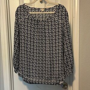 J. Crew Navy and White Patterned Blouse